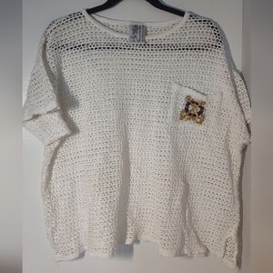 Vintage Undercover Beachwear White Knit Top with Embellished Pocket One Size#464